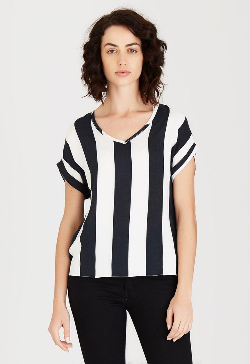 edit - Woven T-shirt with Turn-up Cuffs Black and White