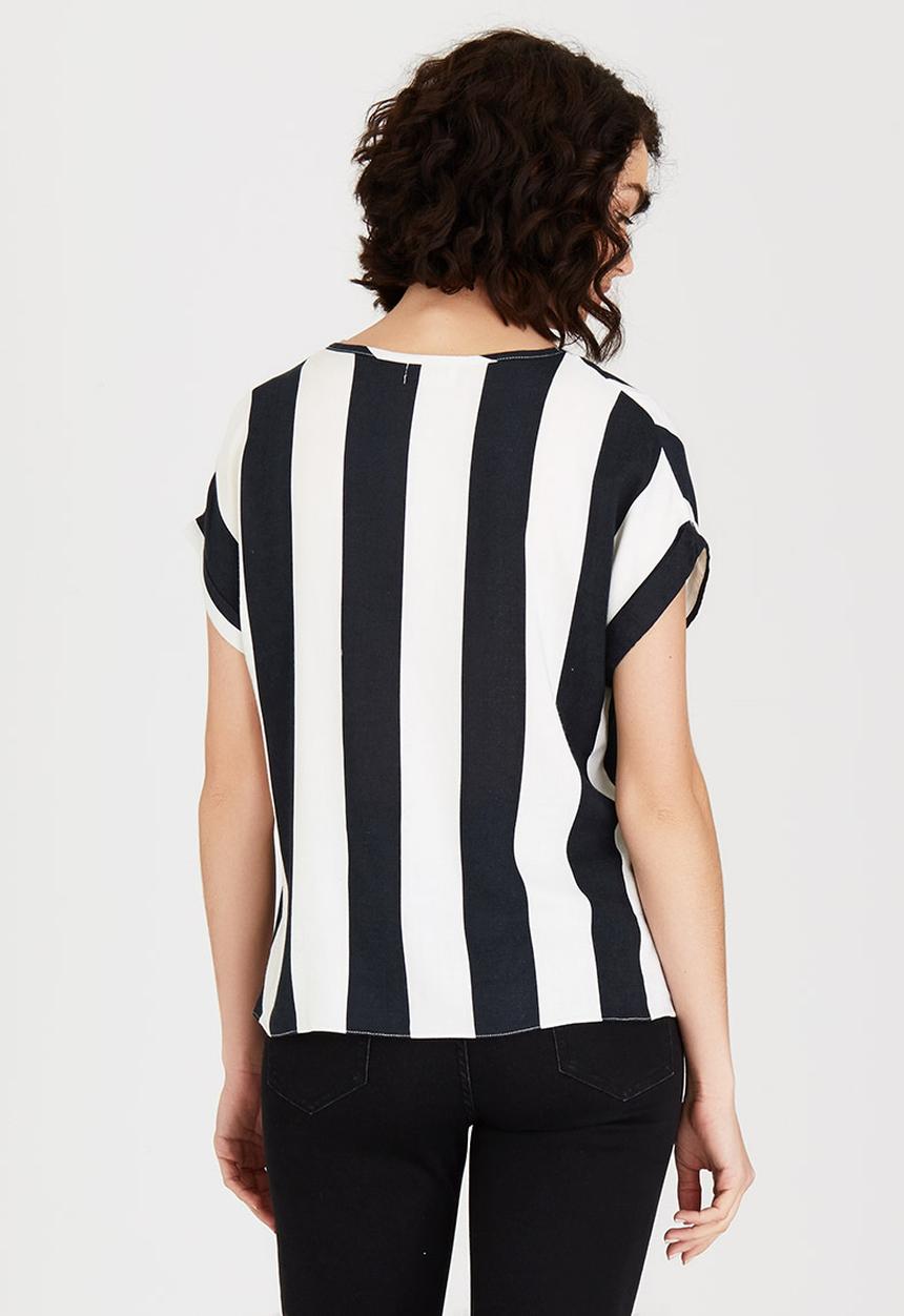 edit - Woven T-shirt with Turn-up Cuffs Black and White