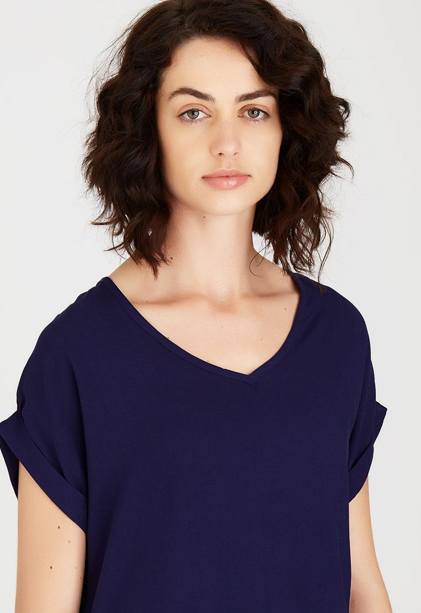 edit - Woven T-shirt with Turn-up Cuffs Navy