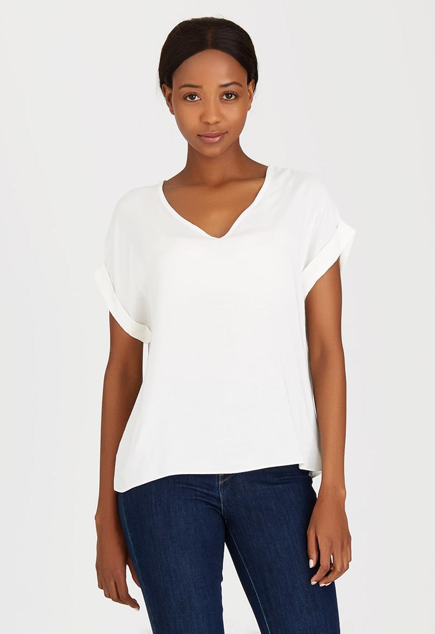 edit - Woven T-shirt with Turn-up Cuffs White