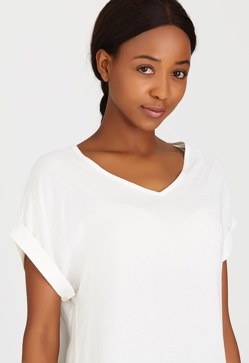 edit - Woven T-shirt with Turn-up Cuffs White