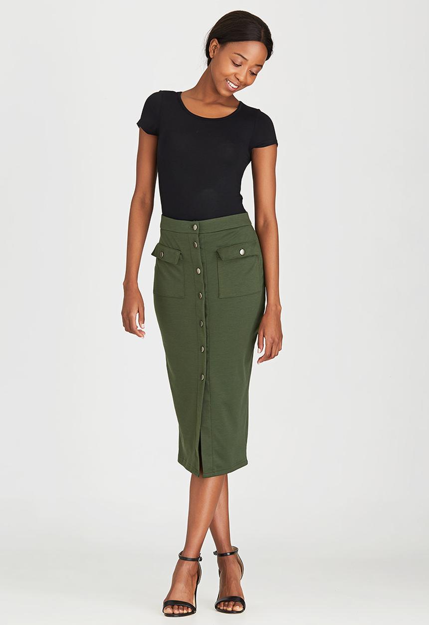 STYLE REPUBLIC - Utility Midi Skirt Dark Green