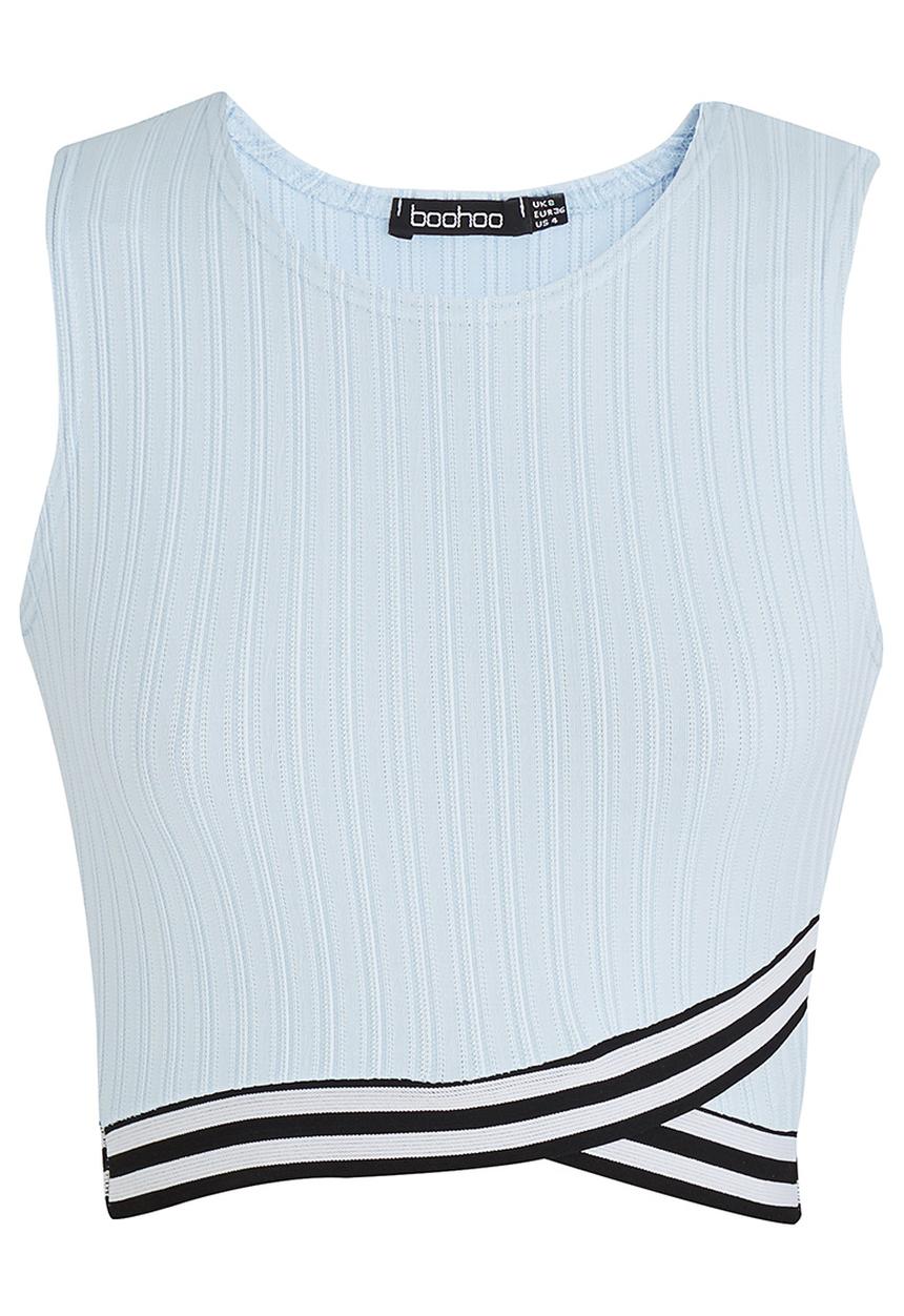 BoohooDNU - Cross Front Rib Top Blue
