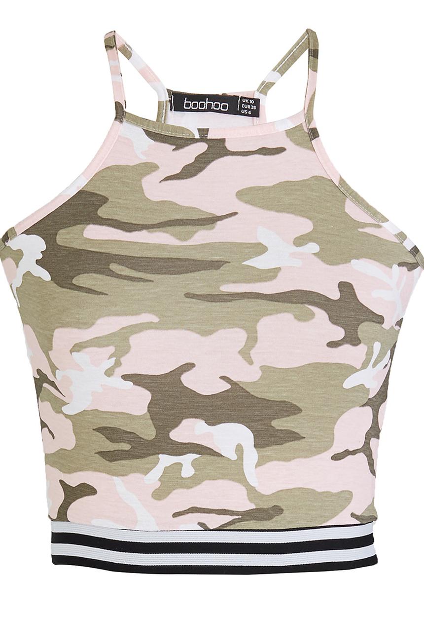 BoohooDNU - Camo Print Racer Back Cropped Top Multi-colour