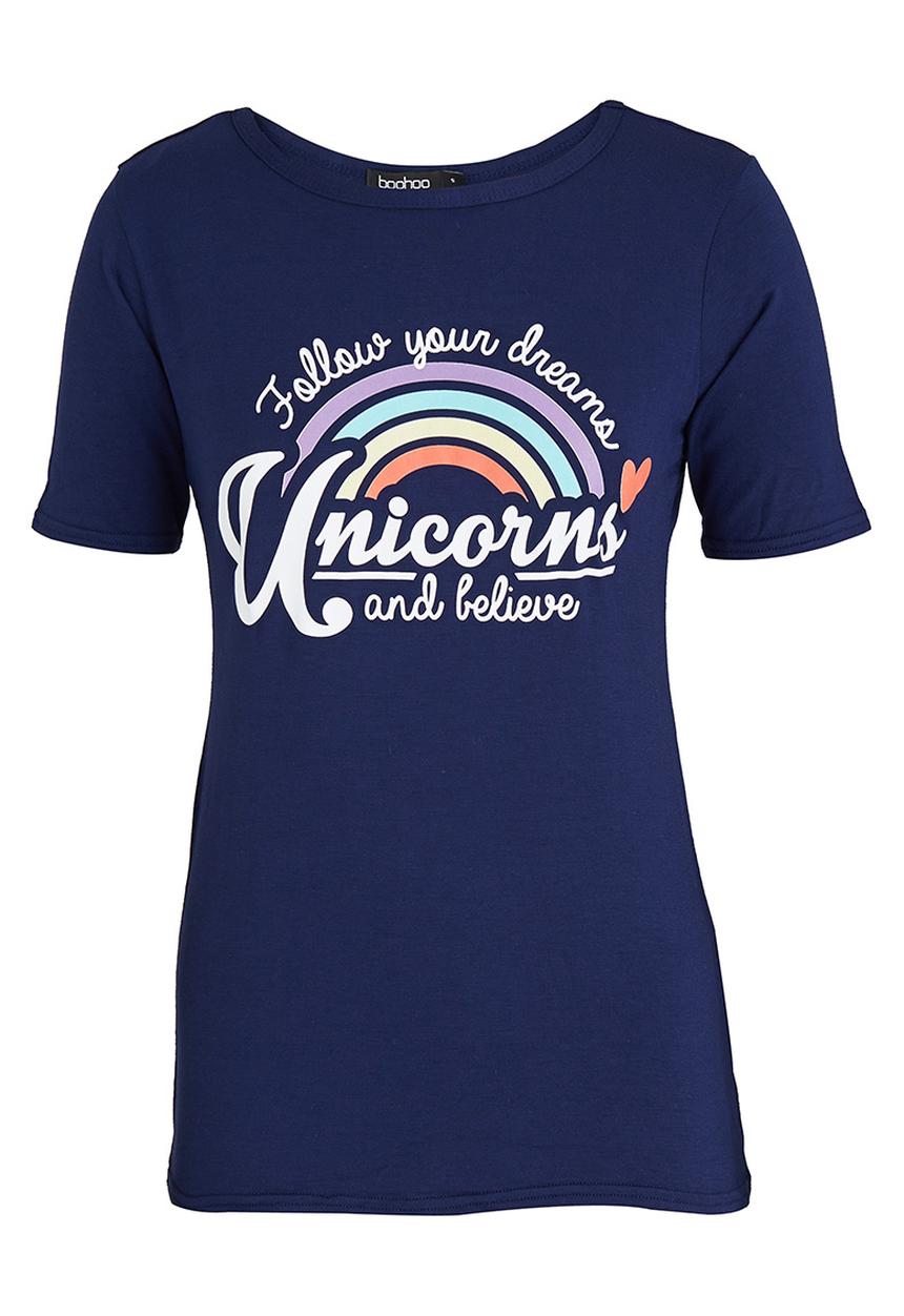 BoohooDNU - Rainbow Unicorn T-shirt Navy