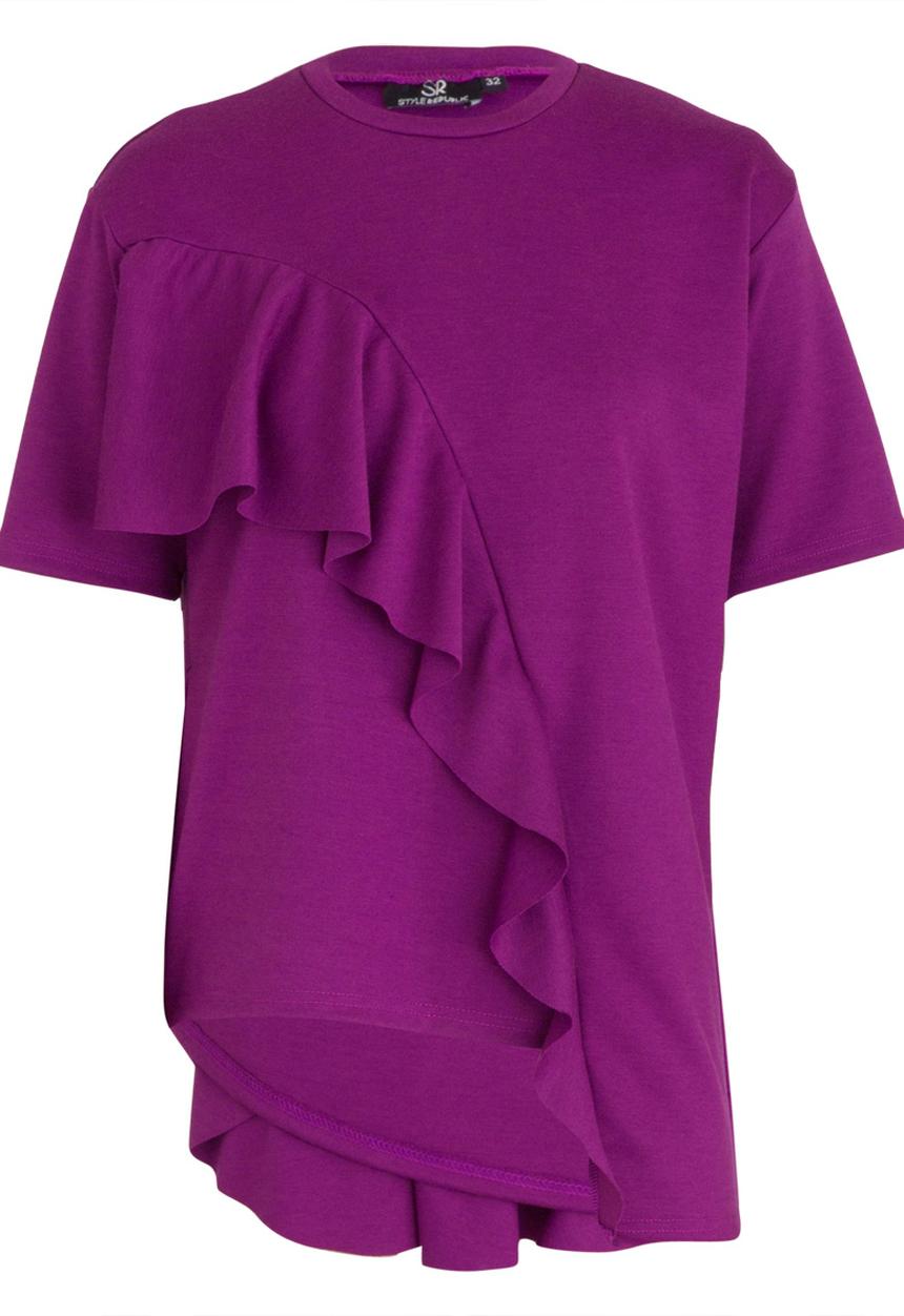 STYLE REPUBLIC - Oversized Frill T-shirt Dark Purple