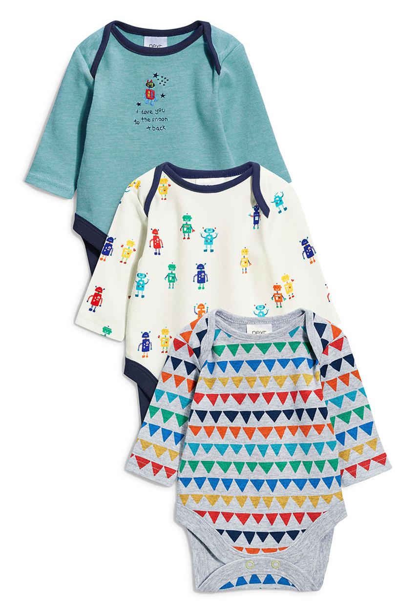 Next - Three Pack Long Sleeve Robot Bodysuits Multi-colour