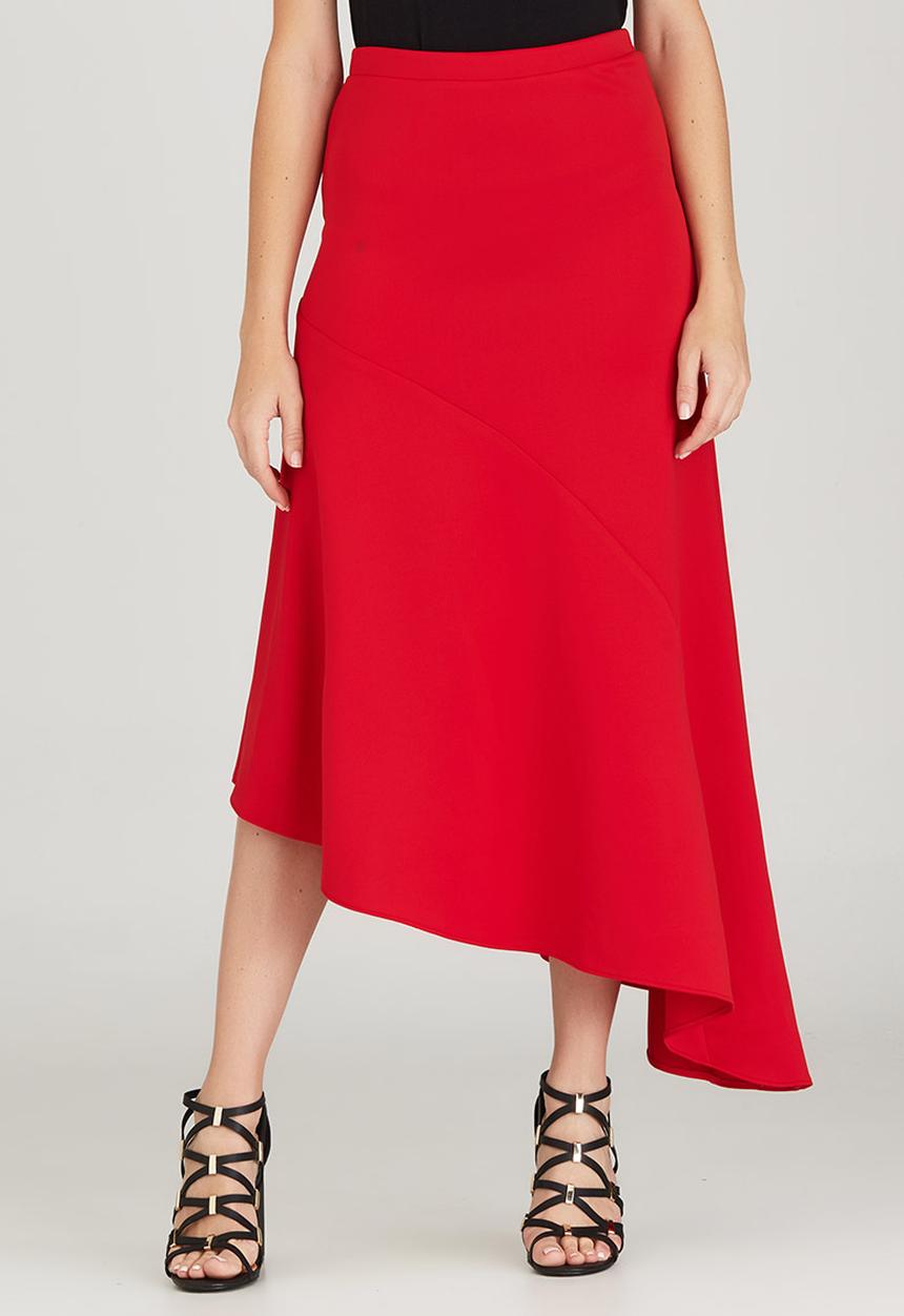edit - Maxi Skirt with Asymmetrical Hemline Dark Red