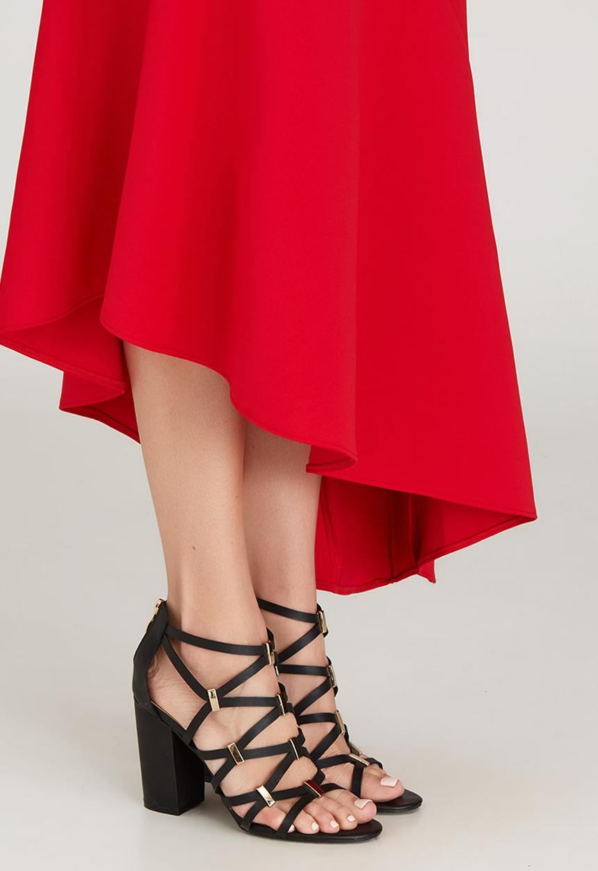 edit - Maxi Skirt with Asymmetrical Hemline Dark Red