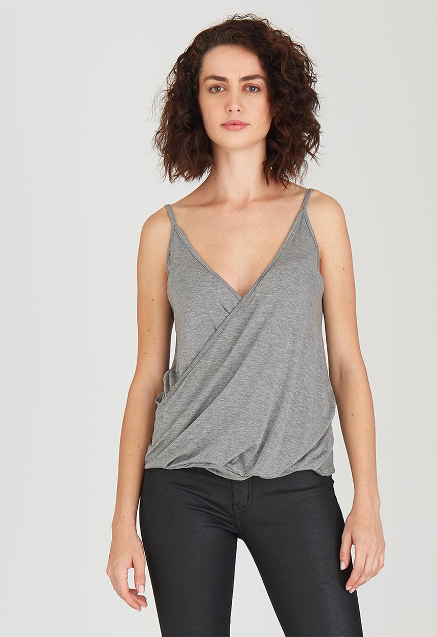 STYLE REPUBLIC - Cross Over Drape Cami Grey