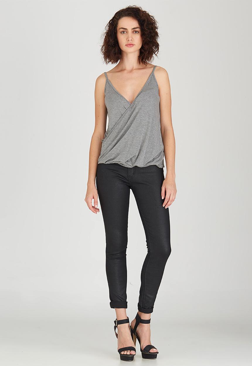 STYLE REPUBLIC - Cross Over Drape Cami Grey