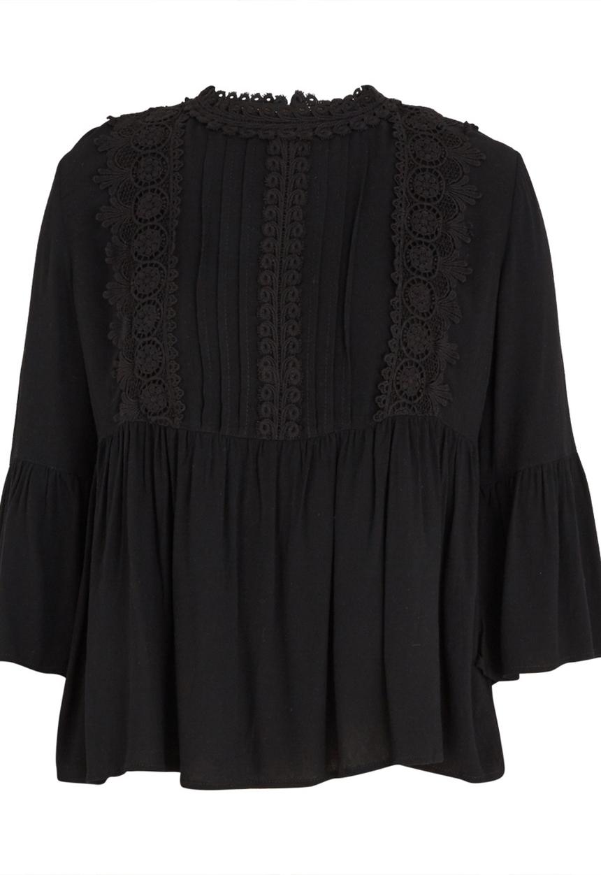 Revenge - Lace Trim Peasant Blouse Black