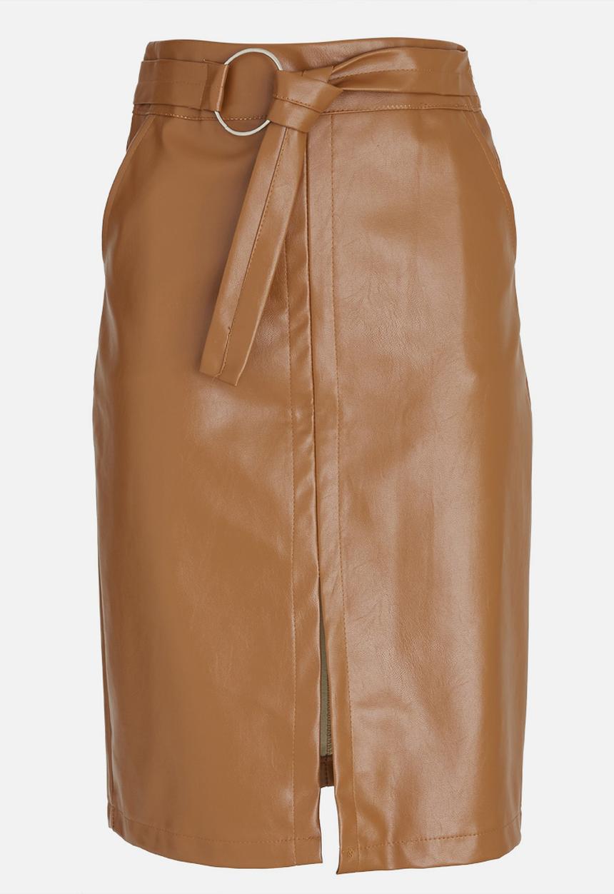 STYLE REPUBLIC - Belted Faux Leather Skirt Tan