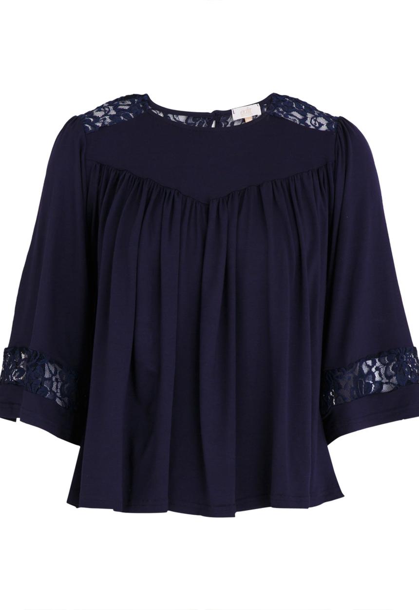 edit - Lace Inset Flared Top Navy