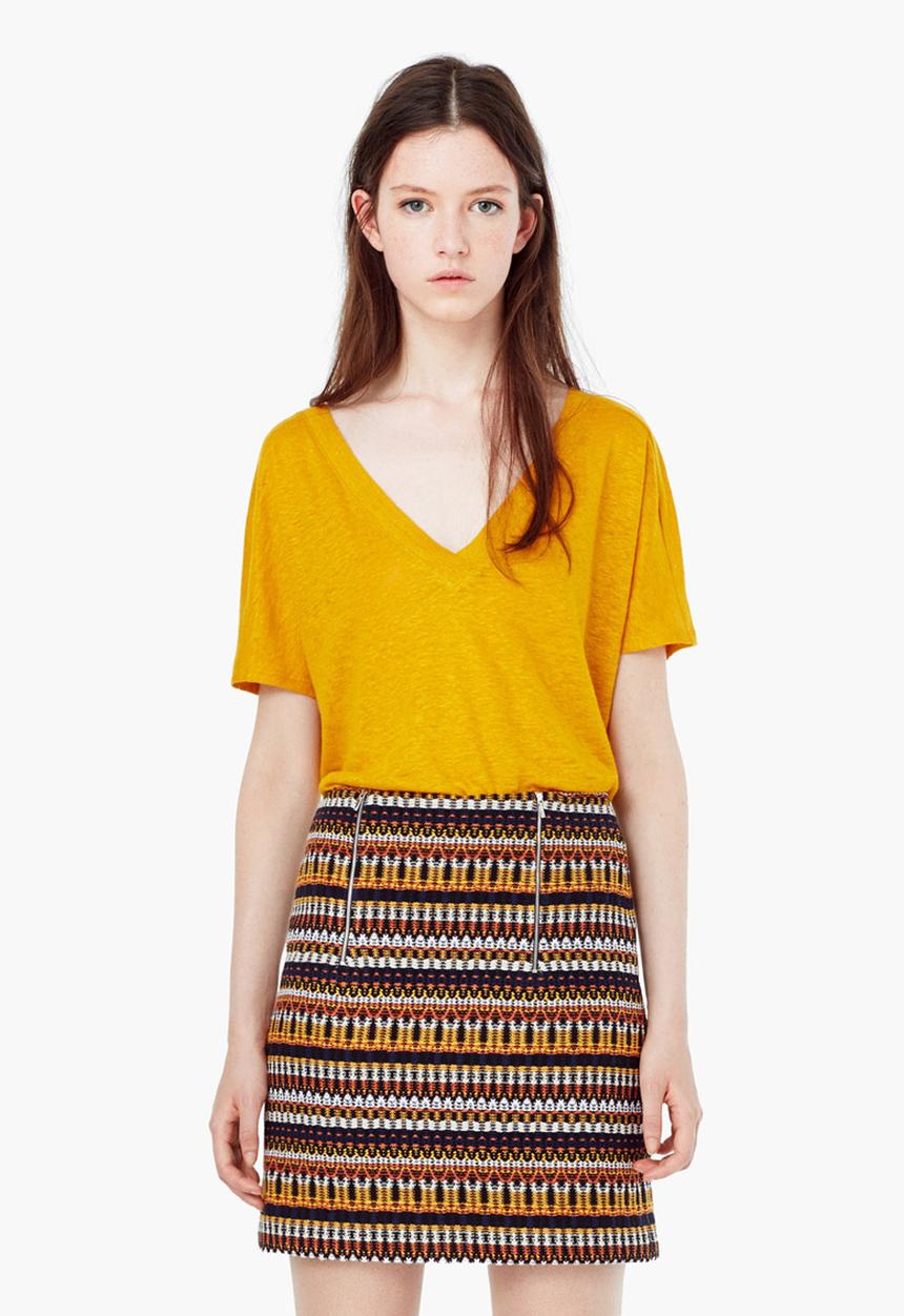 MANGO - Linen T-shirt Yellow