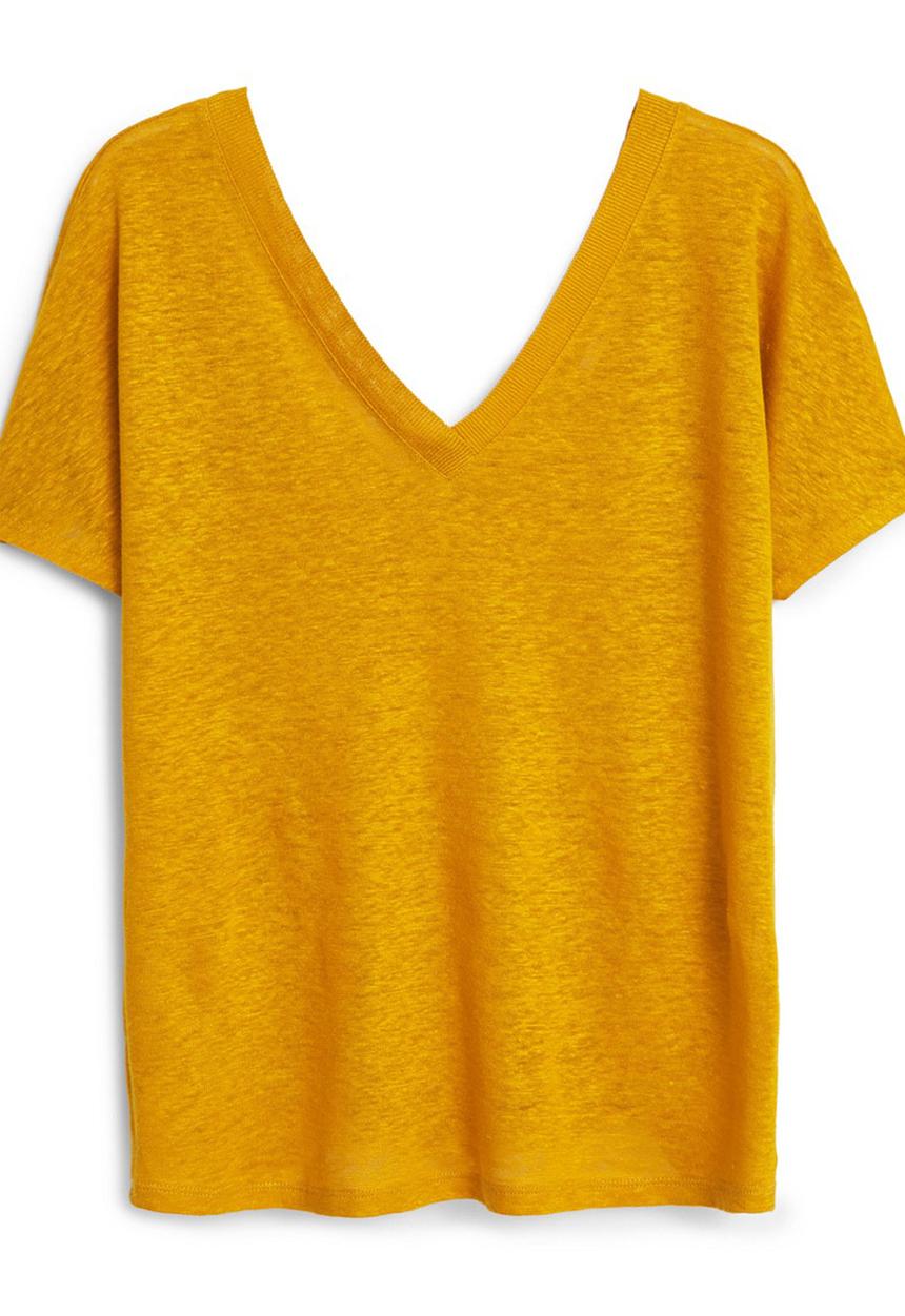 MANGO - Linen T-shirt Yellow