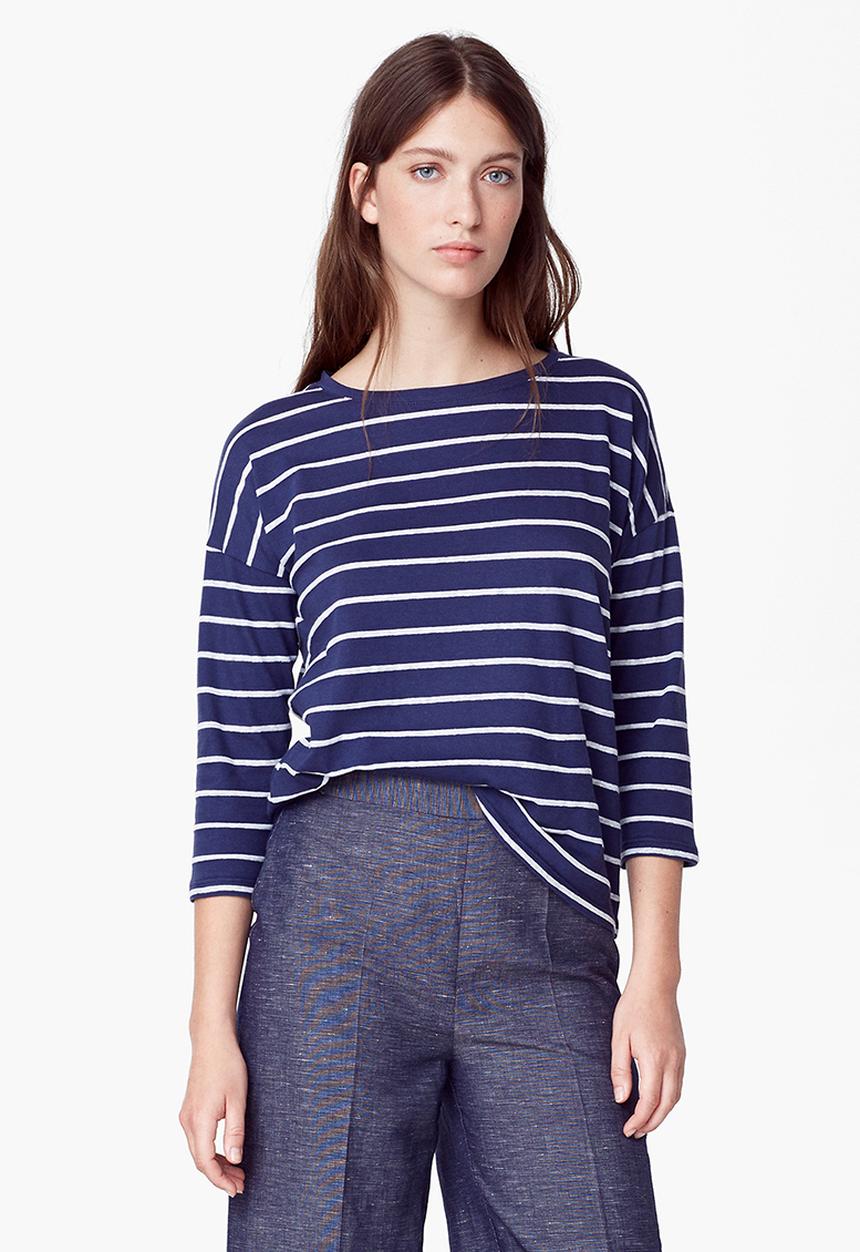 MANGO - 3/4 Sleeve T-shirt Navy