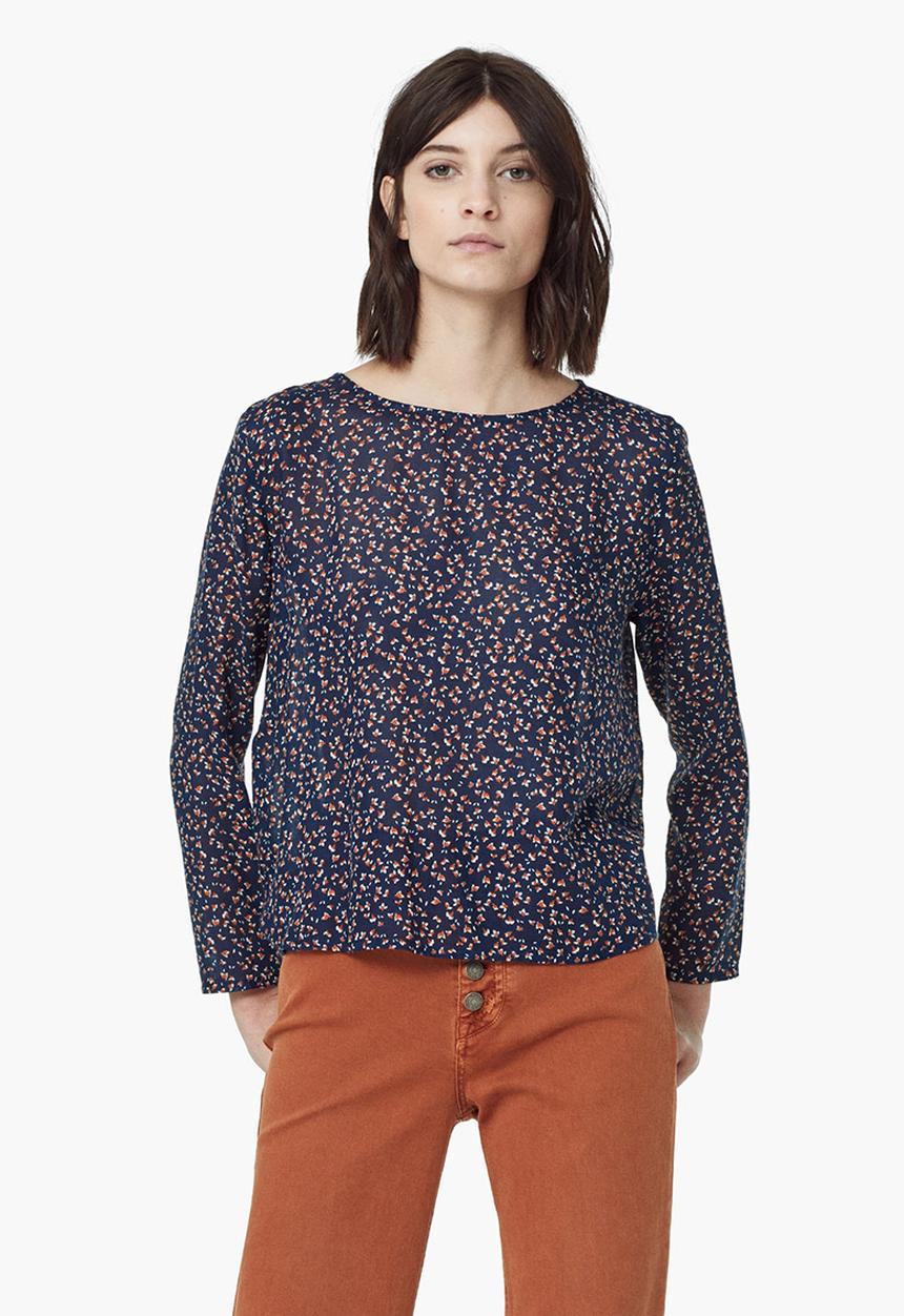 MANGO - Printed Boxy Blouse Navy