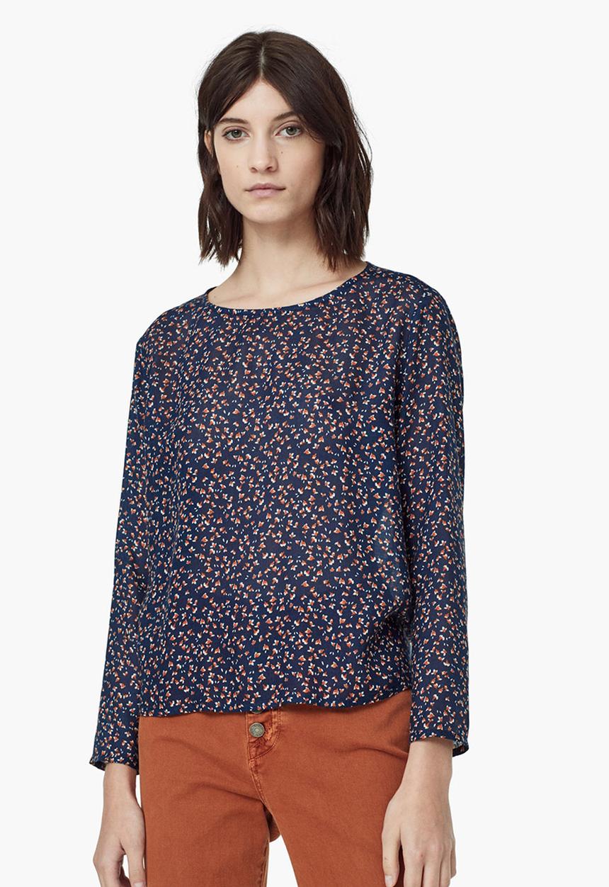 MANGO - Printed Boxy Blouse Navy