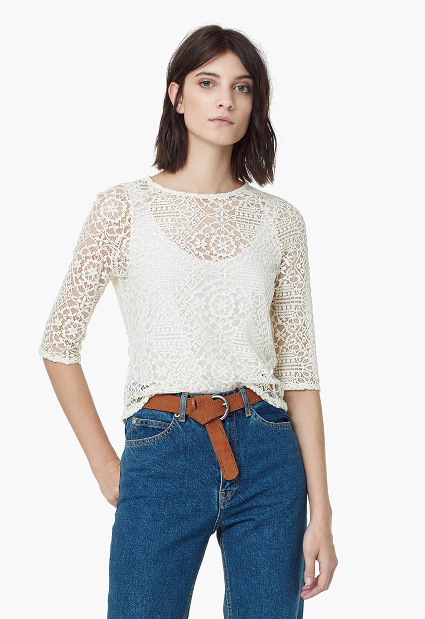 MANGO - Lace Blouse Cream