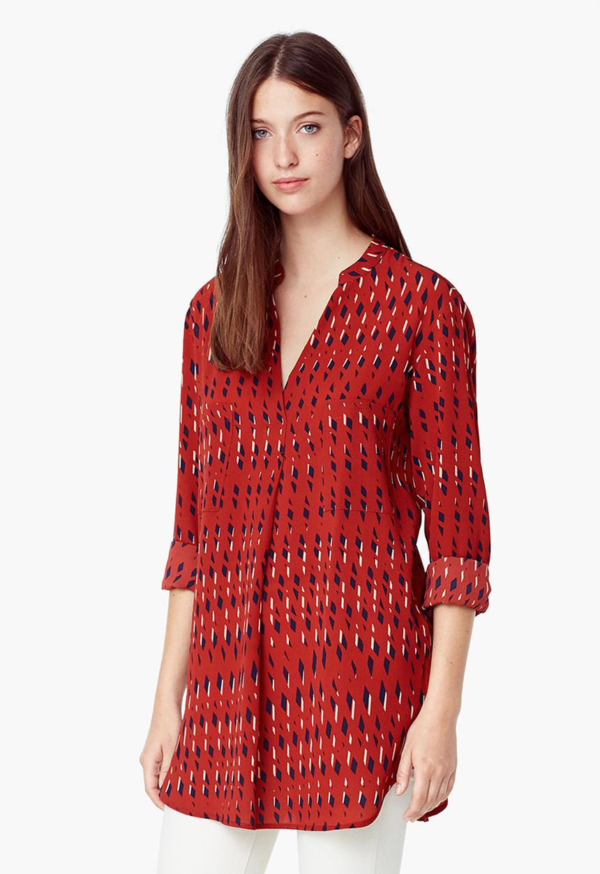 MANGO - Printed Shirt Red