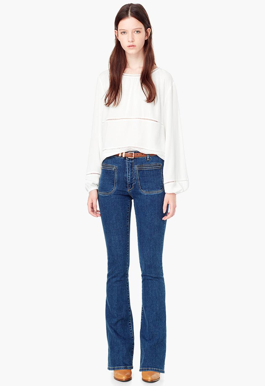 MANGO - Openwork Trim Blouse Off White