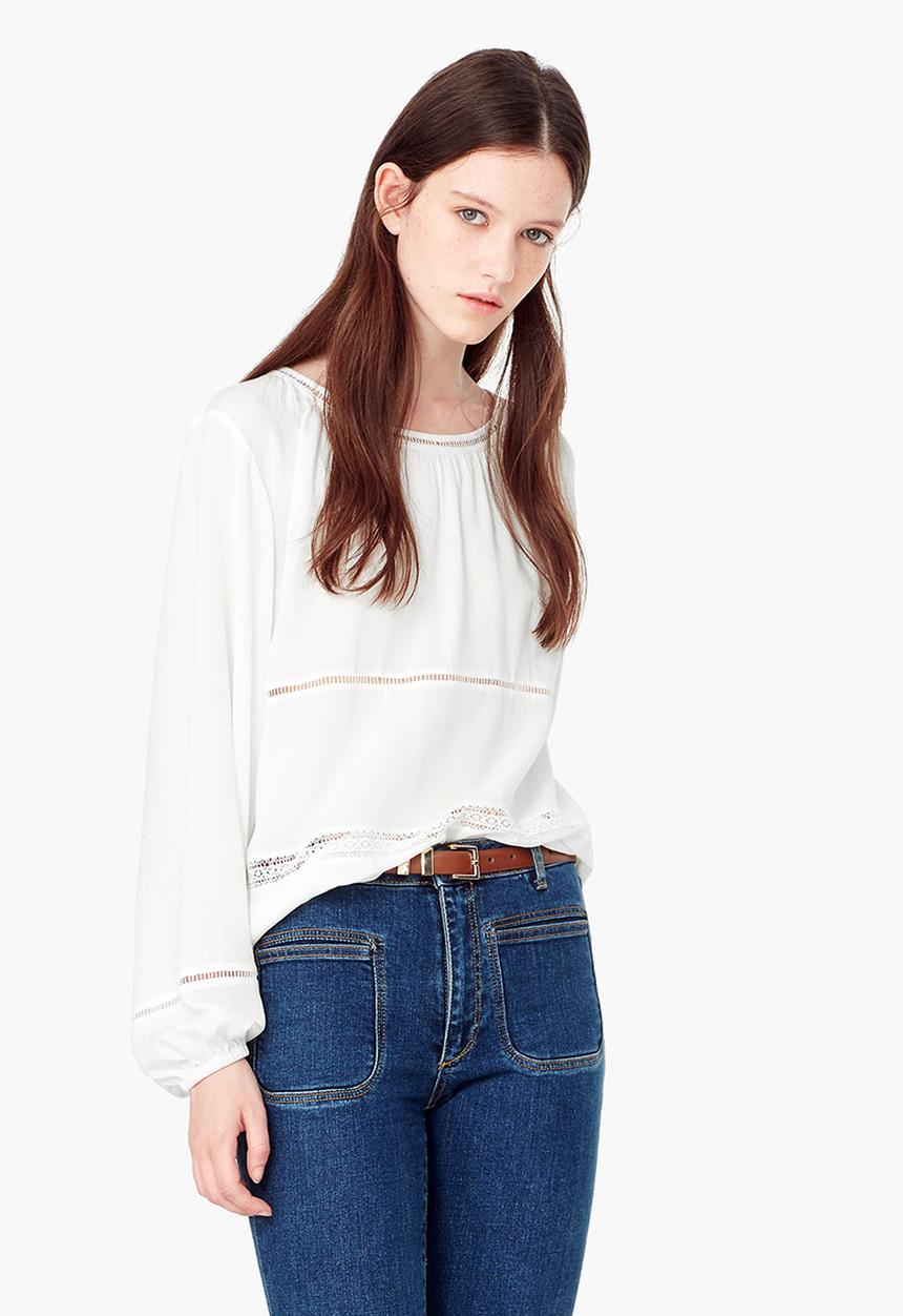 MANGO - Openwork Trim Blouse Off White