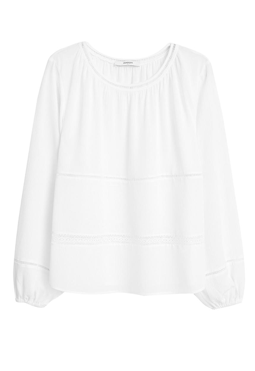 MANGO - Openwork Trim Blouse Off White