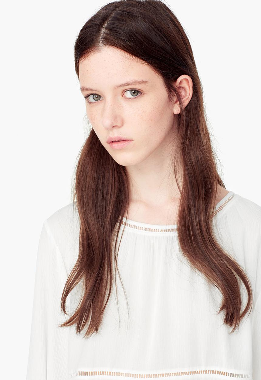 MANGO - Openwork Trim Blouse Off White