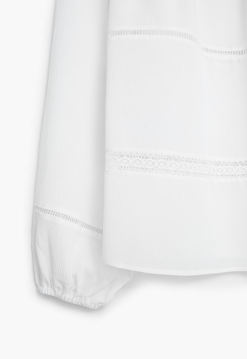 MANGO - Openwork Trim Blouse Off White