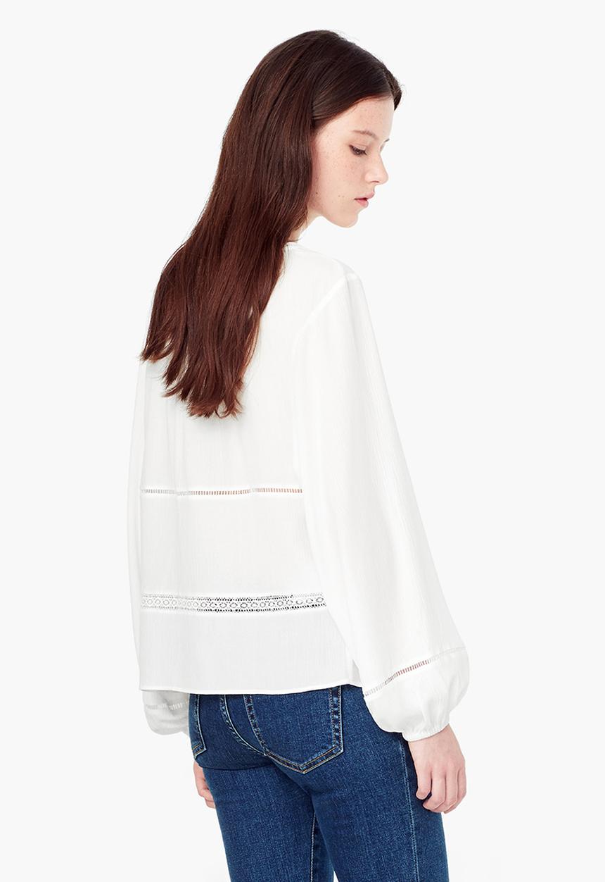 MANGO - Openwork Trim Blouse Off White
