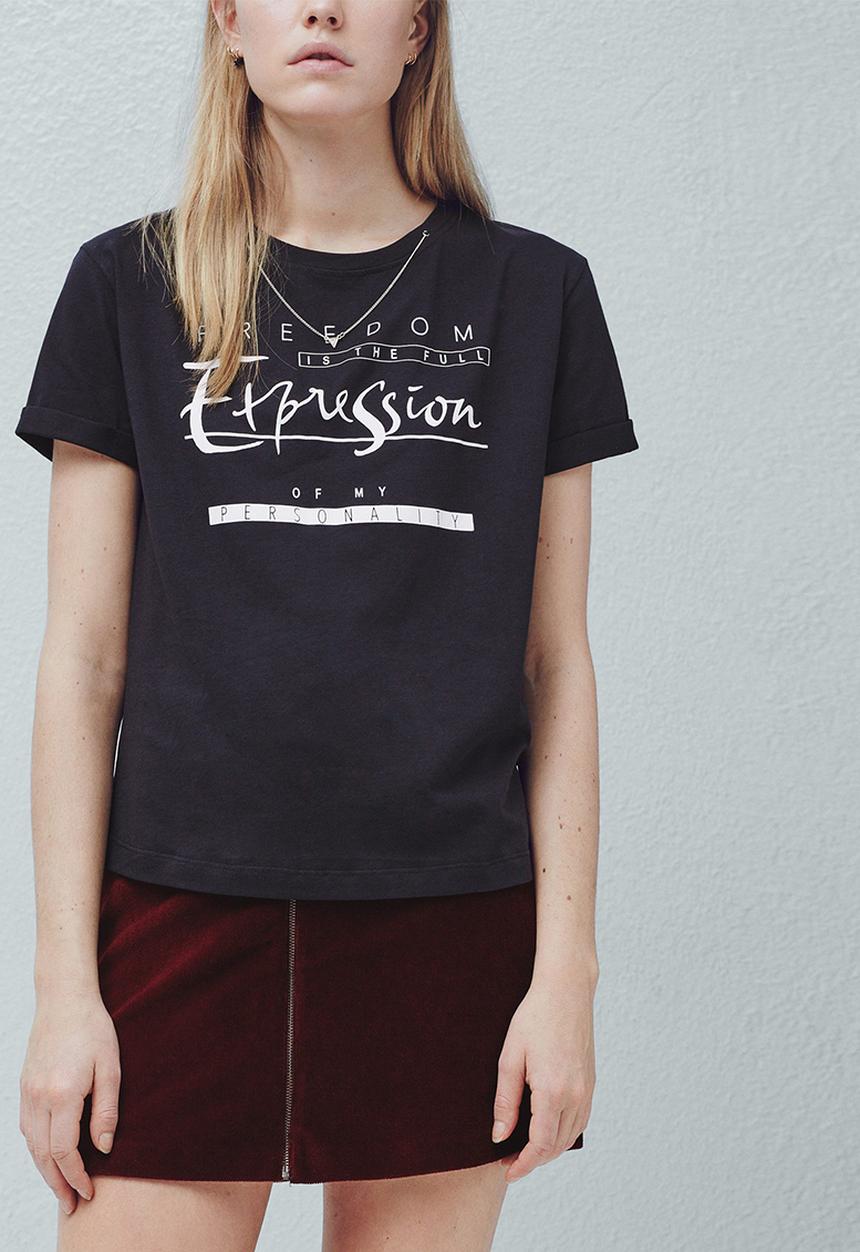MANGO - Printed T-shirt Black