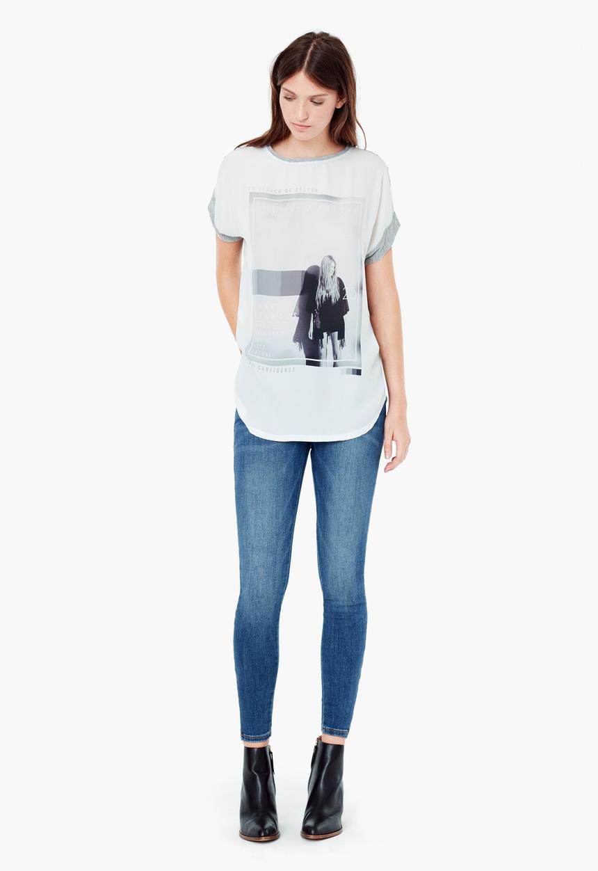 MANGO - Printed T-shirt Pale Grey