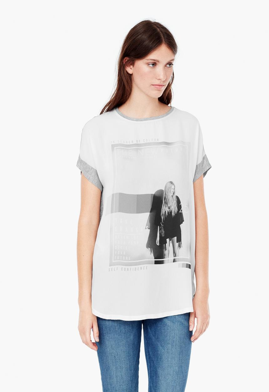 MANGO - Printed T-shirt Pale Grey