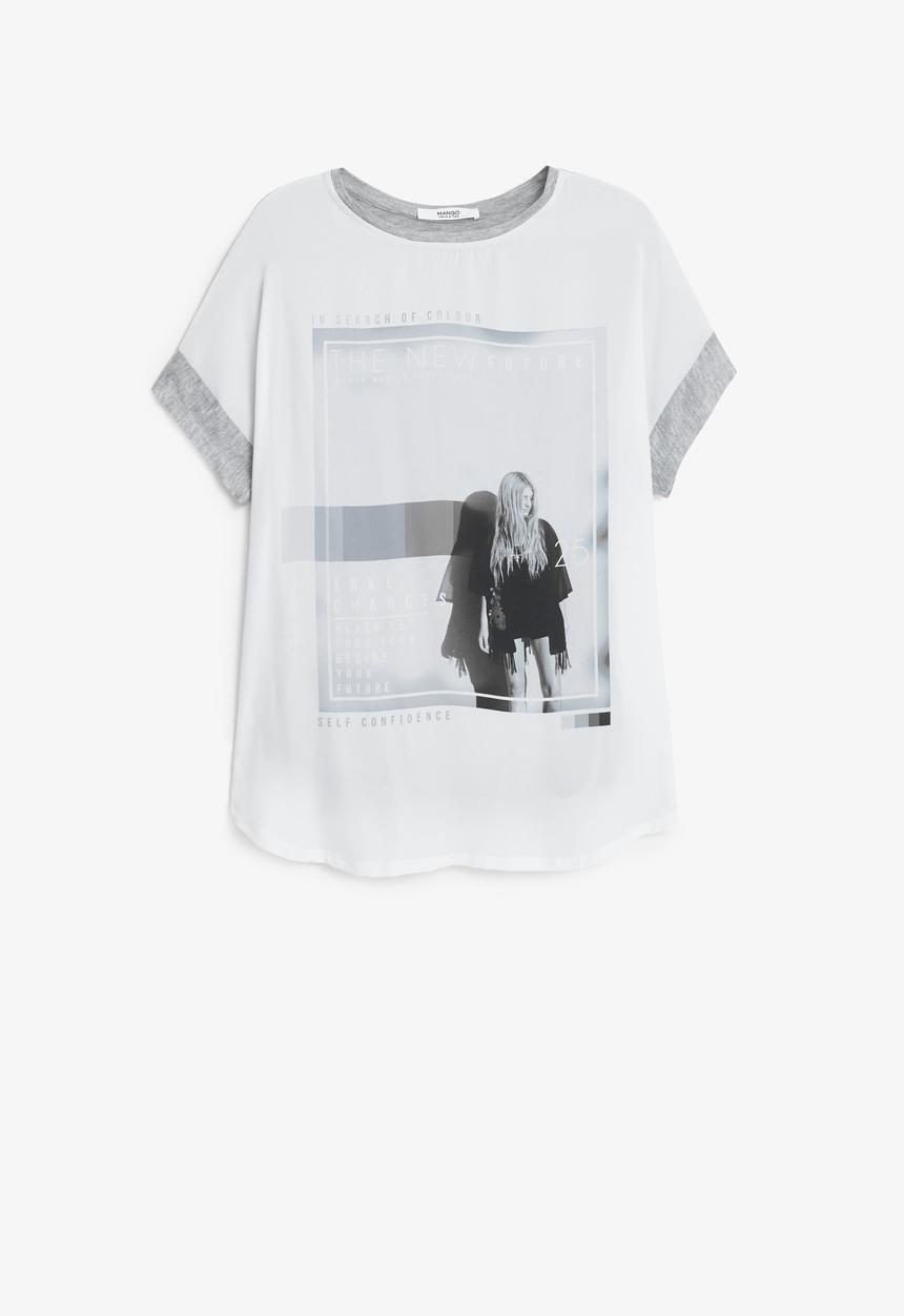MANGO - Printed T-shirt Pale Grey