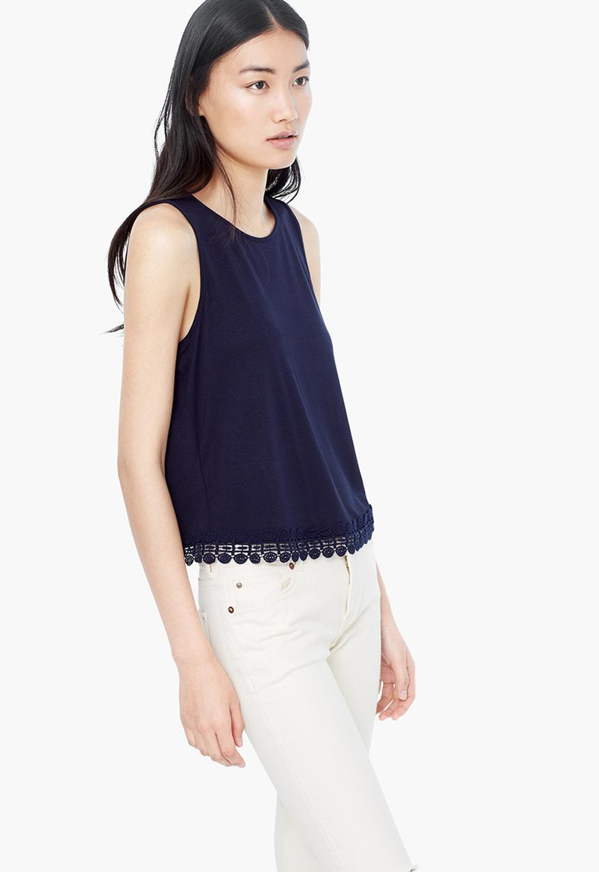 MANGO - Crochet Trim Tank Navy