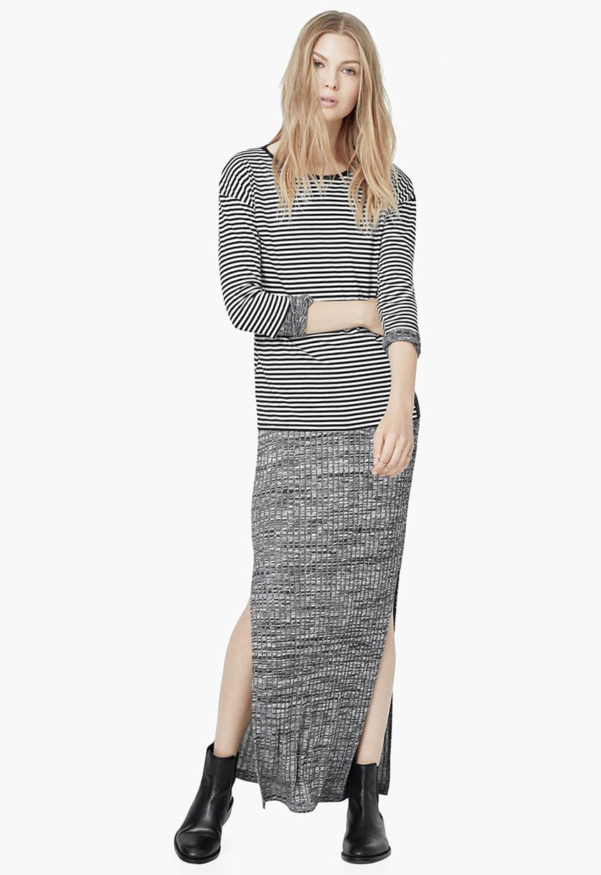 MANGO - Striped Cotton T-shirt Black