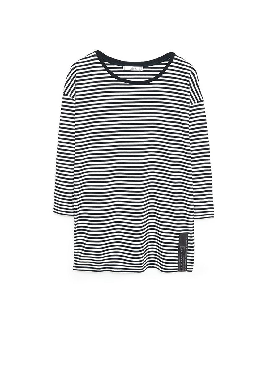 MANGO - Striped Cotton T-shirt Black