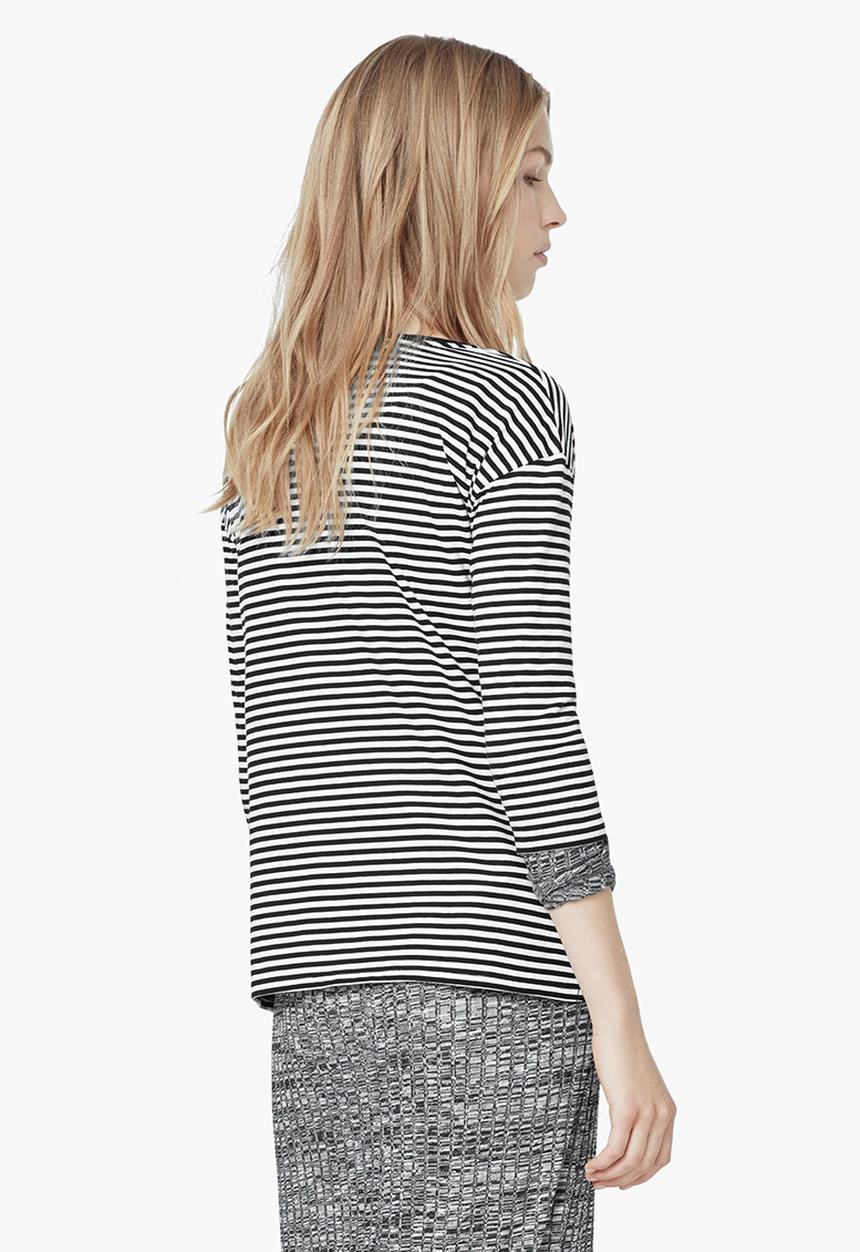 MANGO - Striped Cotton T-shirt Black