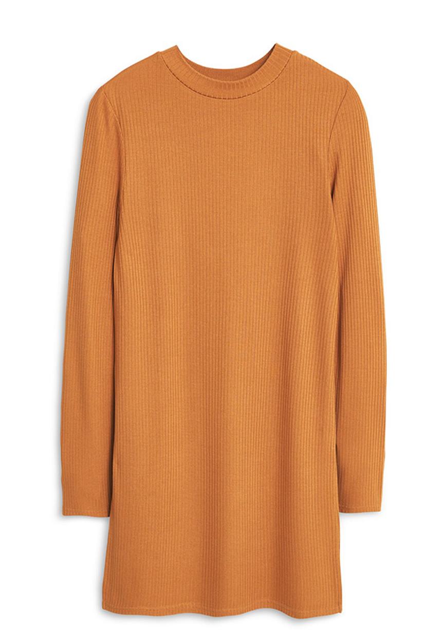 MANGO - Ribbed Side Slit Top Camel