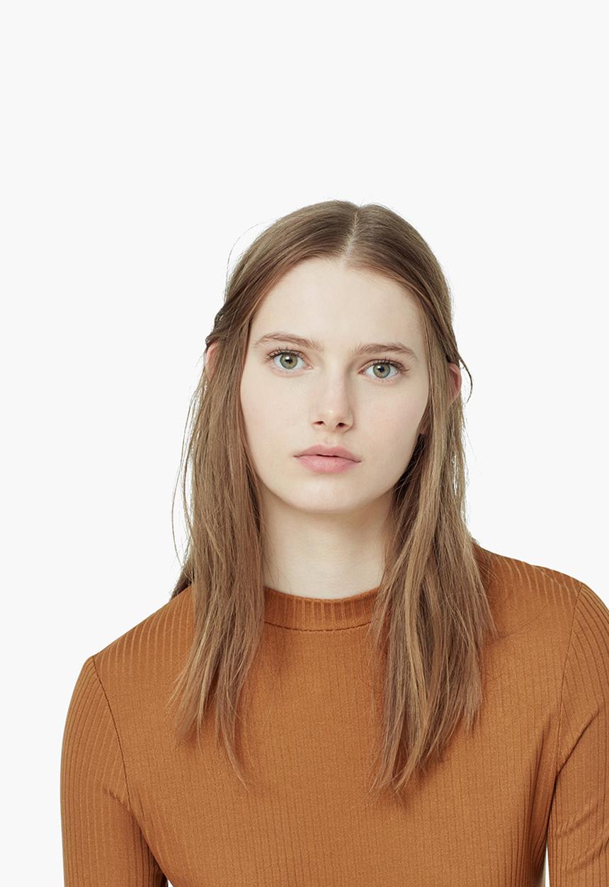 MANGO - Ribbed Side Slit Top Camel