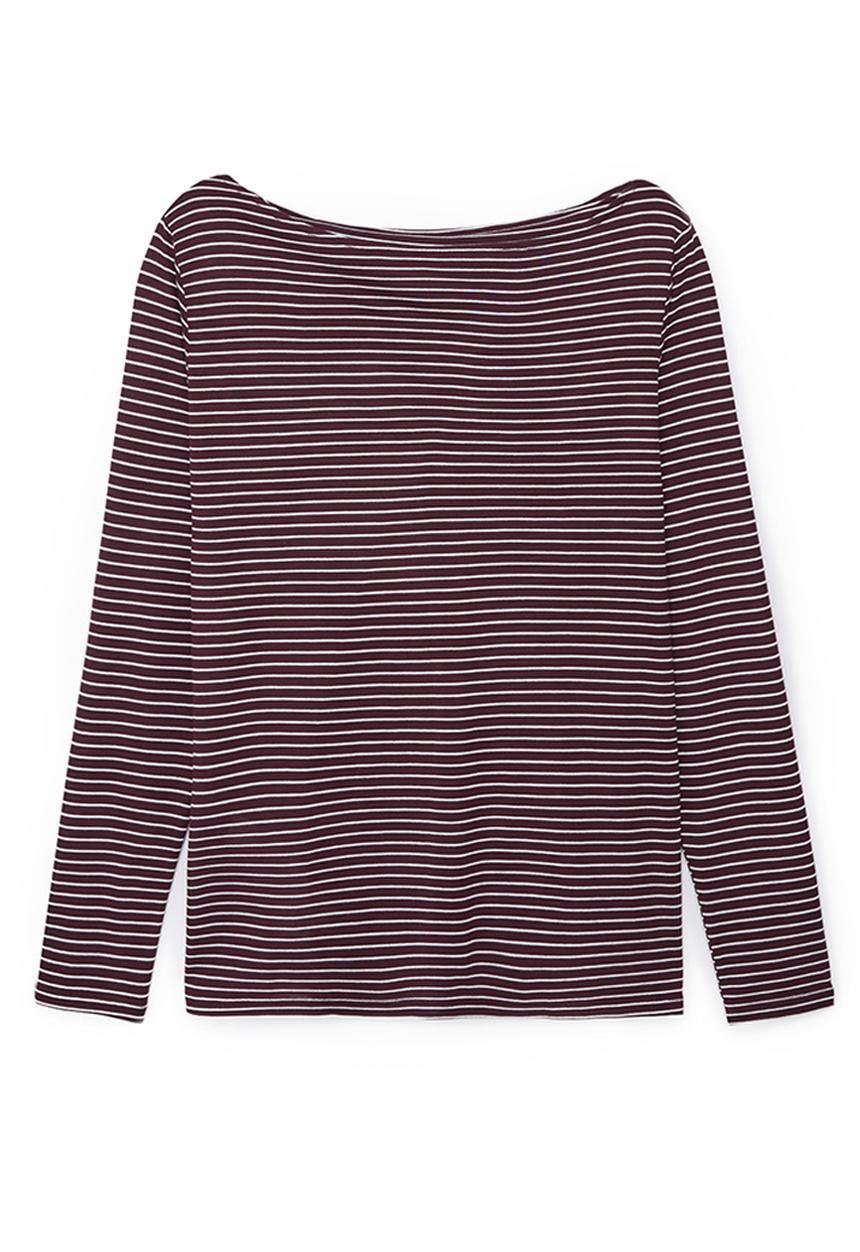 MANGO - Striped Boat-neck T-shirt Dark Red