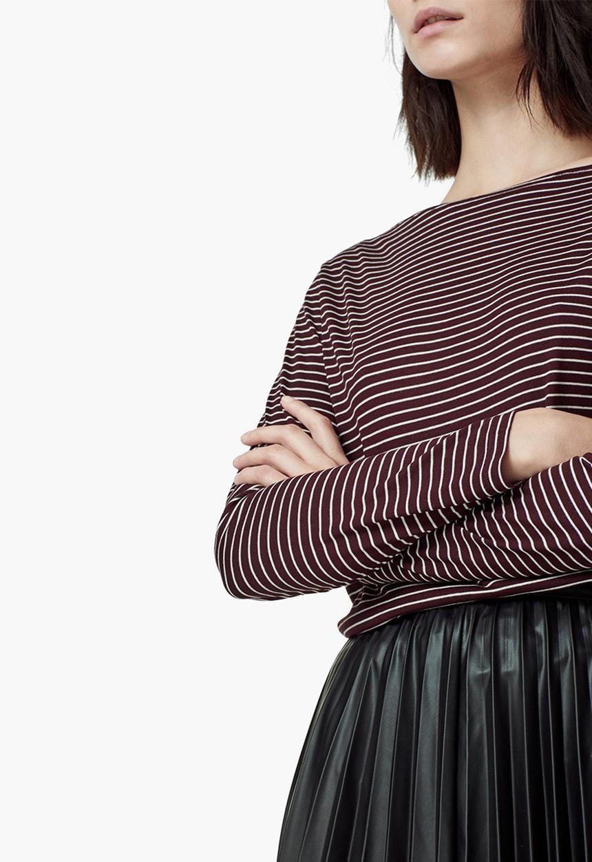 MANGO - Striped Boat-neck T-shirt Dark Red