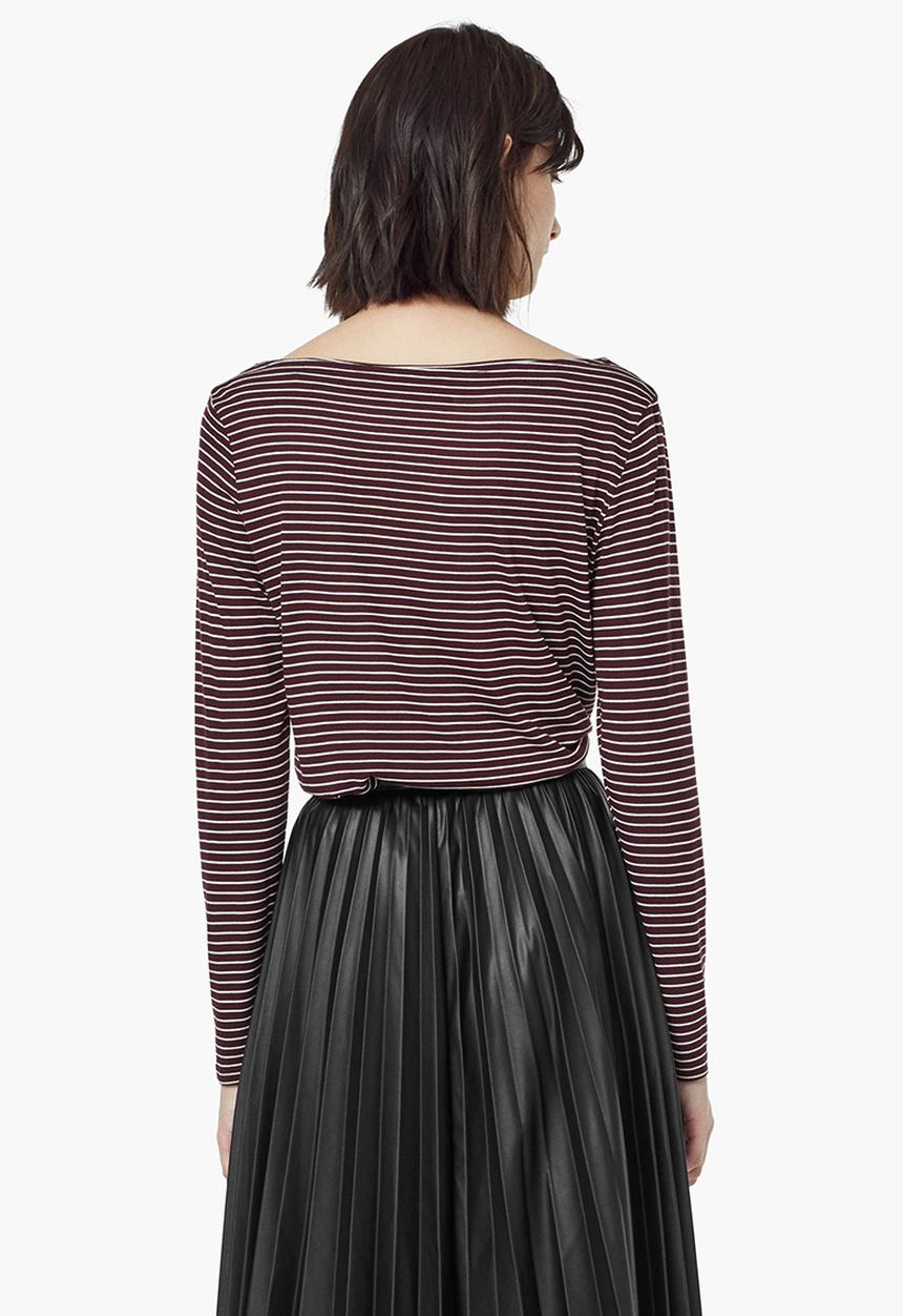 MANGO - Striped Boat-neck T-shirt Dark Red