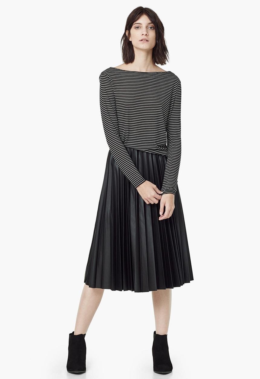 MANGO - Striped Boat-neck T-shirt Black