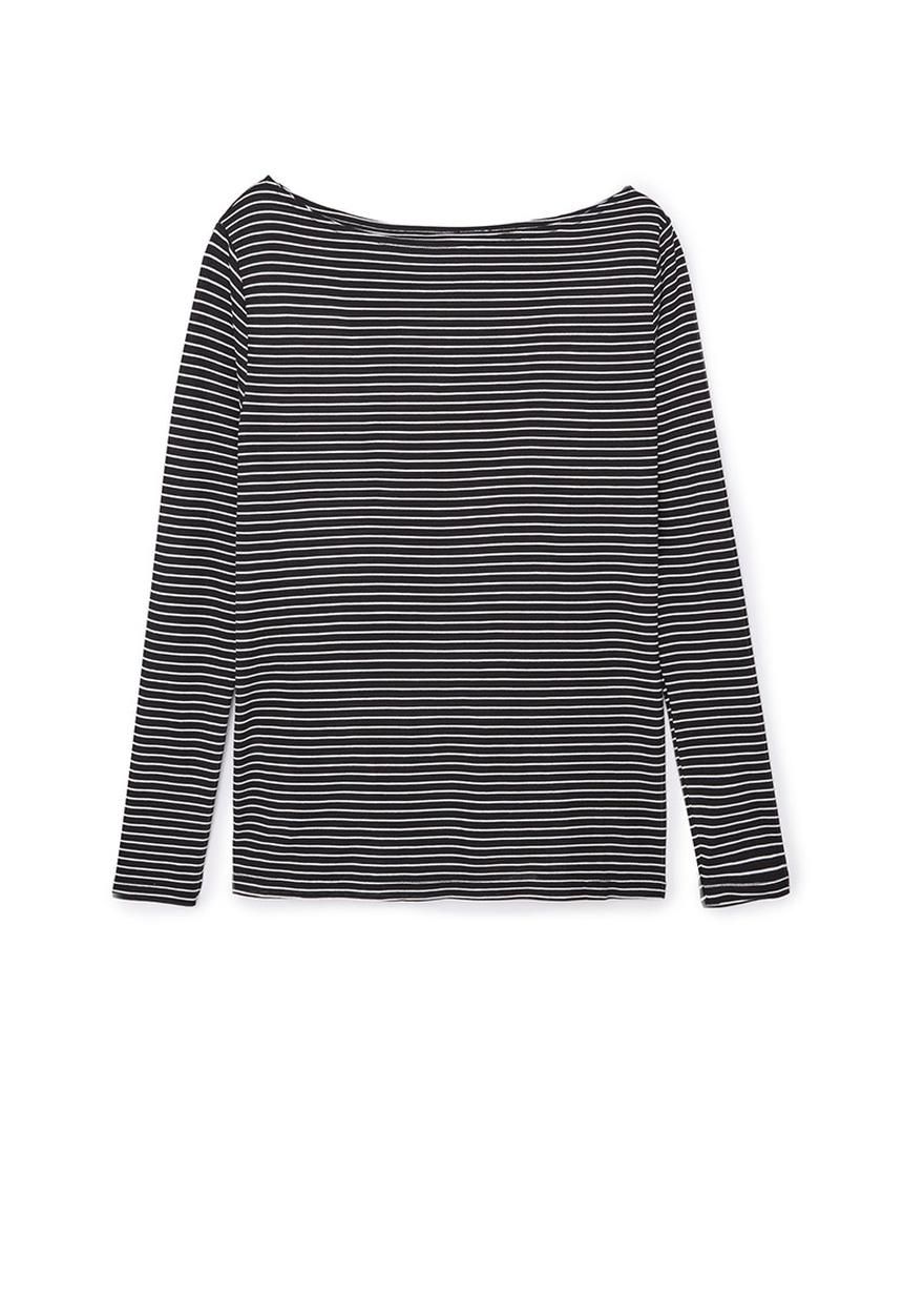 MANGO - Striped Boat-neck T-shirt Black