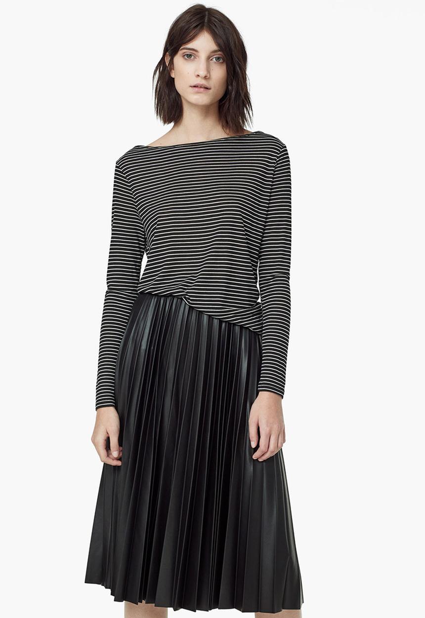 MANGO - Striped Boat-neck T-shirt Black