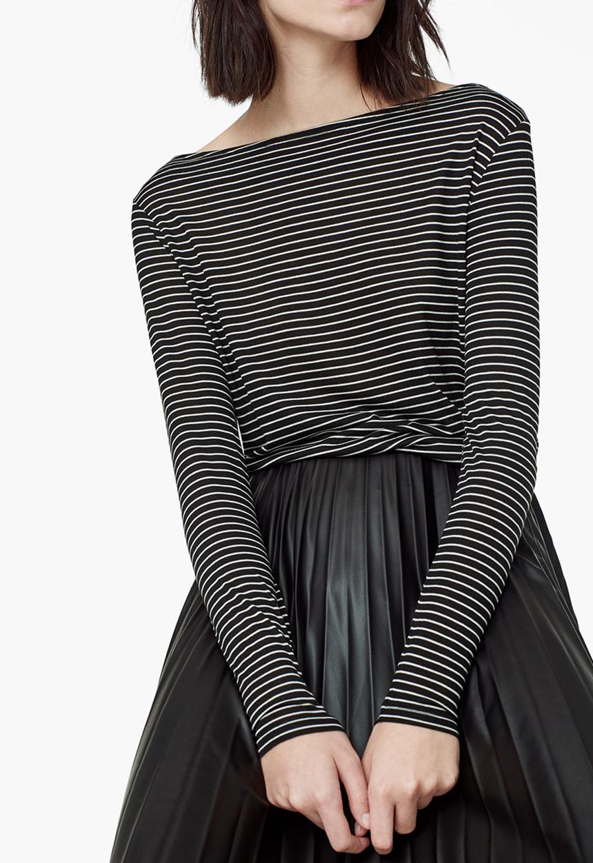 MANGO - Striped Boat-neck T-shirt Black