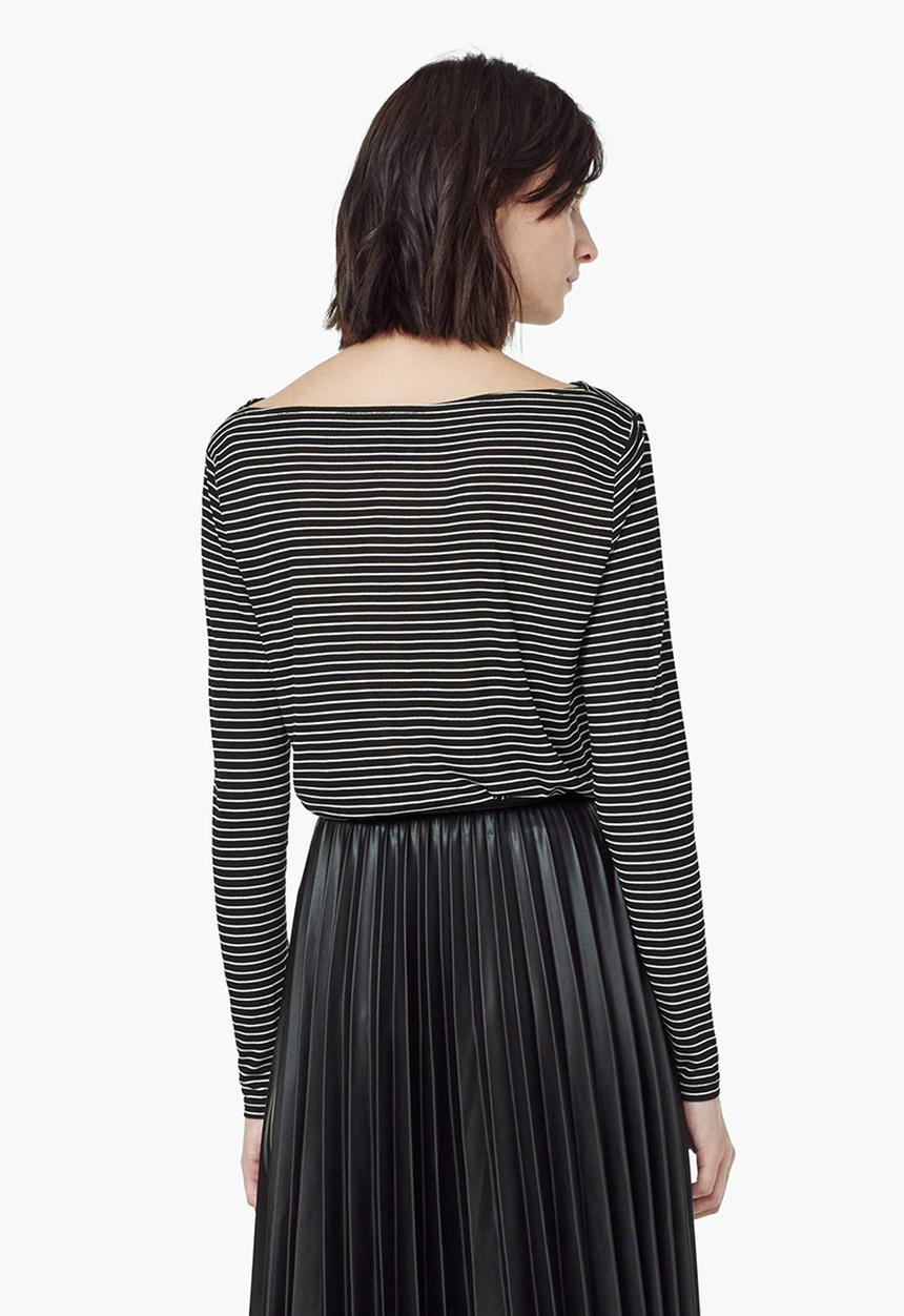 MANGO - Striped Boat-neck T-shirt Black