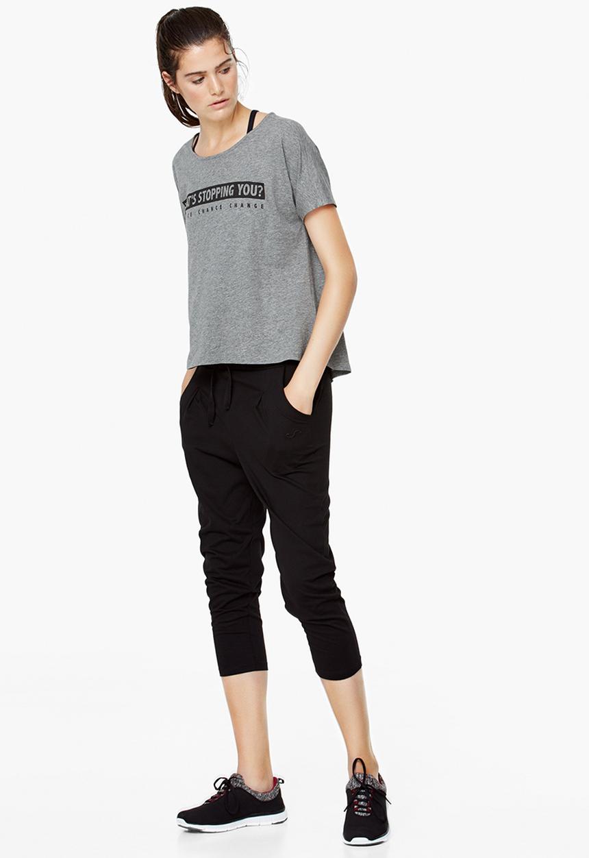 MANGO - Yoga Relaxed Cotton T-shirt Mid Grey